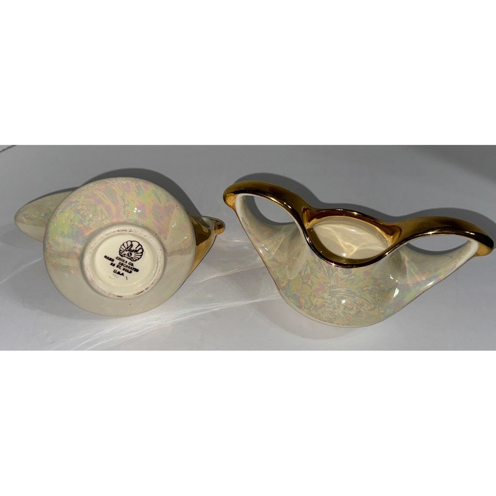 Vtg 22 Karat Gold Leaf Creamer & Open Sugar Pearl China Co 1950's Lusterware - Picture 3 of 11